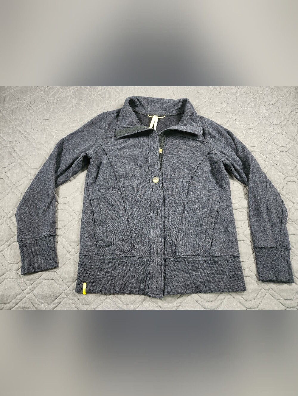 Gray Lolë Button-Up Collared Knit Jacket size M